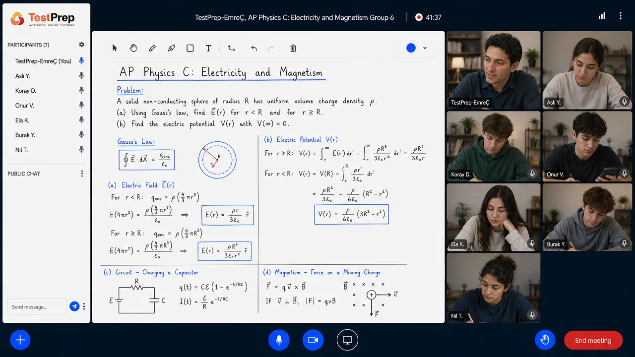 TestPrep sınıfında AP Physics C: E&M grup dersi görünümü