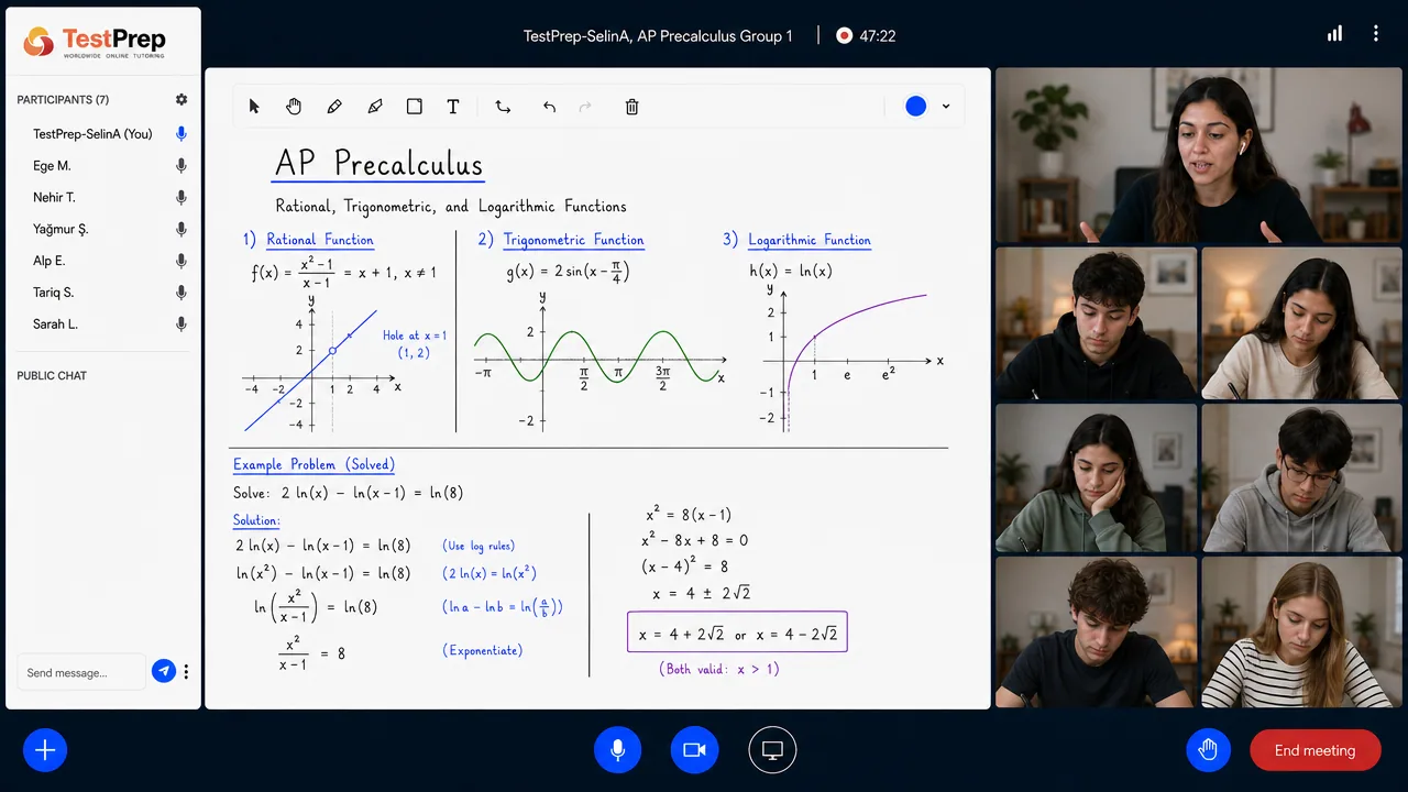 TestPrep sınıfında AP Precalculus grup dersi görünümü