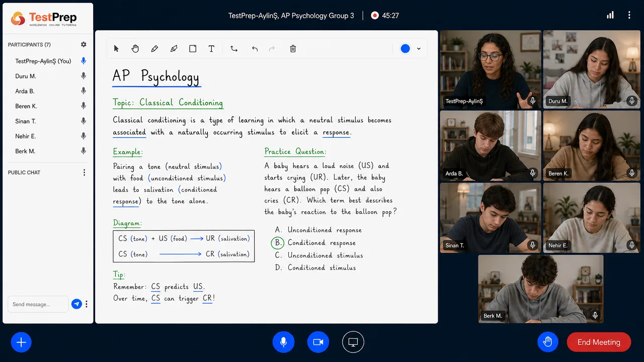 TestPrep sınıfında AP Psychology grup dersi görünümü